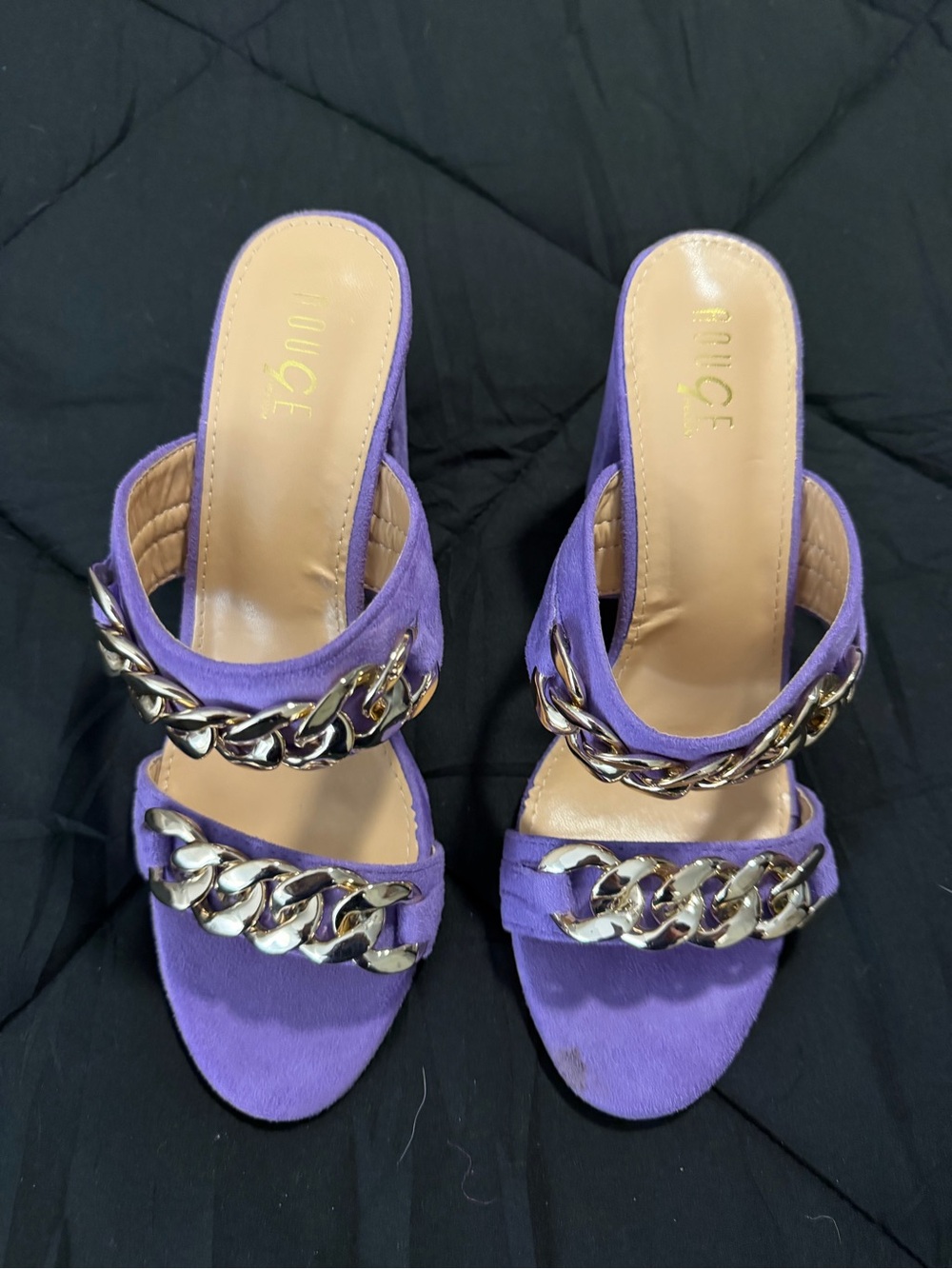 Purple Chain-Accent Slide Mules